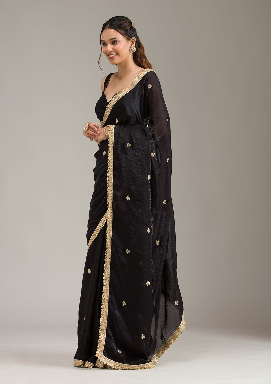 Sky Blue Zariwork (Gold) Tissue Readymade Salwar Suit-koskii