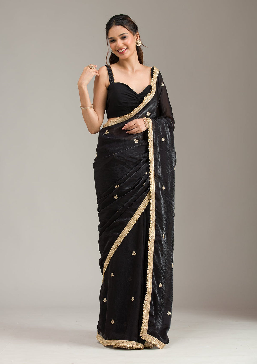 Sky Blue Zariwork (Gold) Tissue Readymade Salwar Suit-koskii