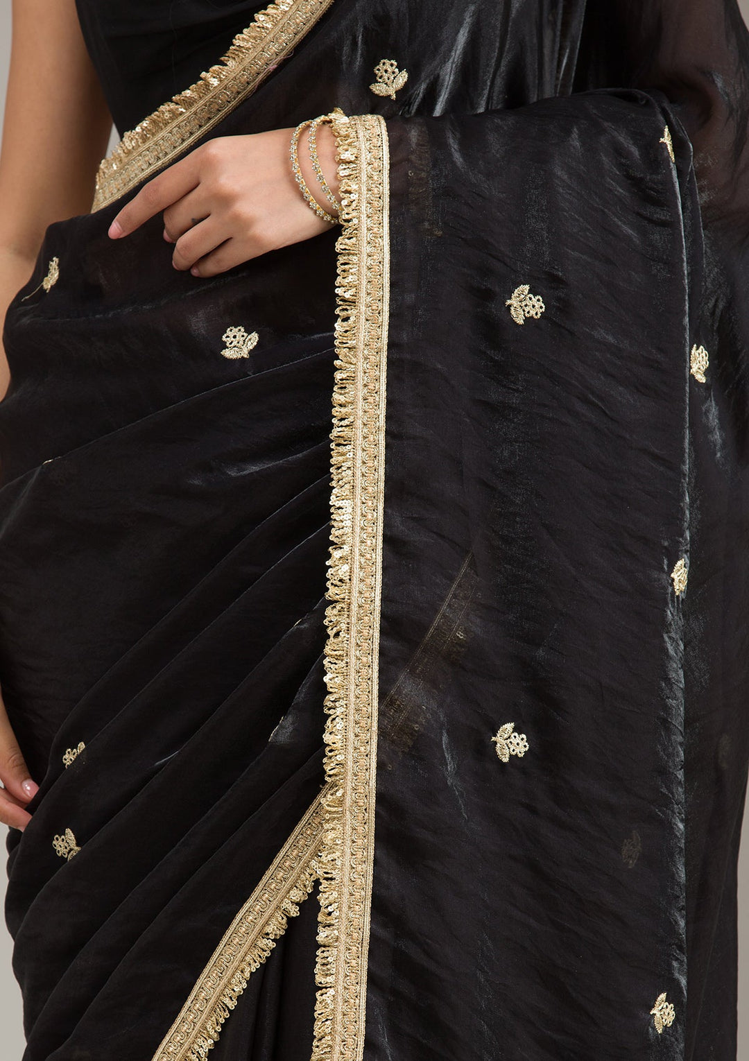 Sky Blue Zariwork (Gold) Tissue Readymade Salwar Suit-koskii