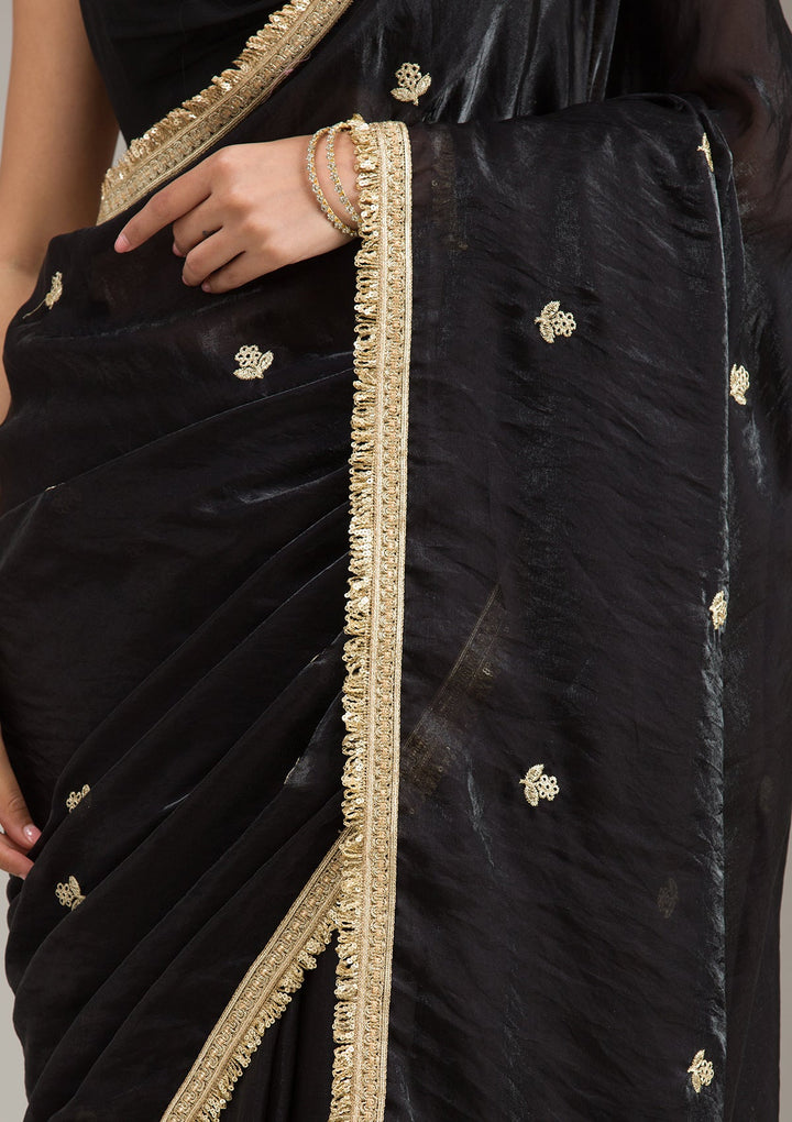 Sky Blue Zariwork (Gold) Tissue Readymade Salwar Suit-koskii