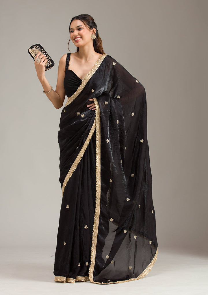 Sky Blue Zariwork (Gold) Tissue Readymade Salwar Suit-koskii