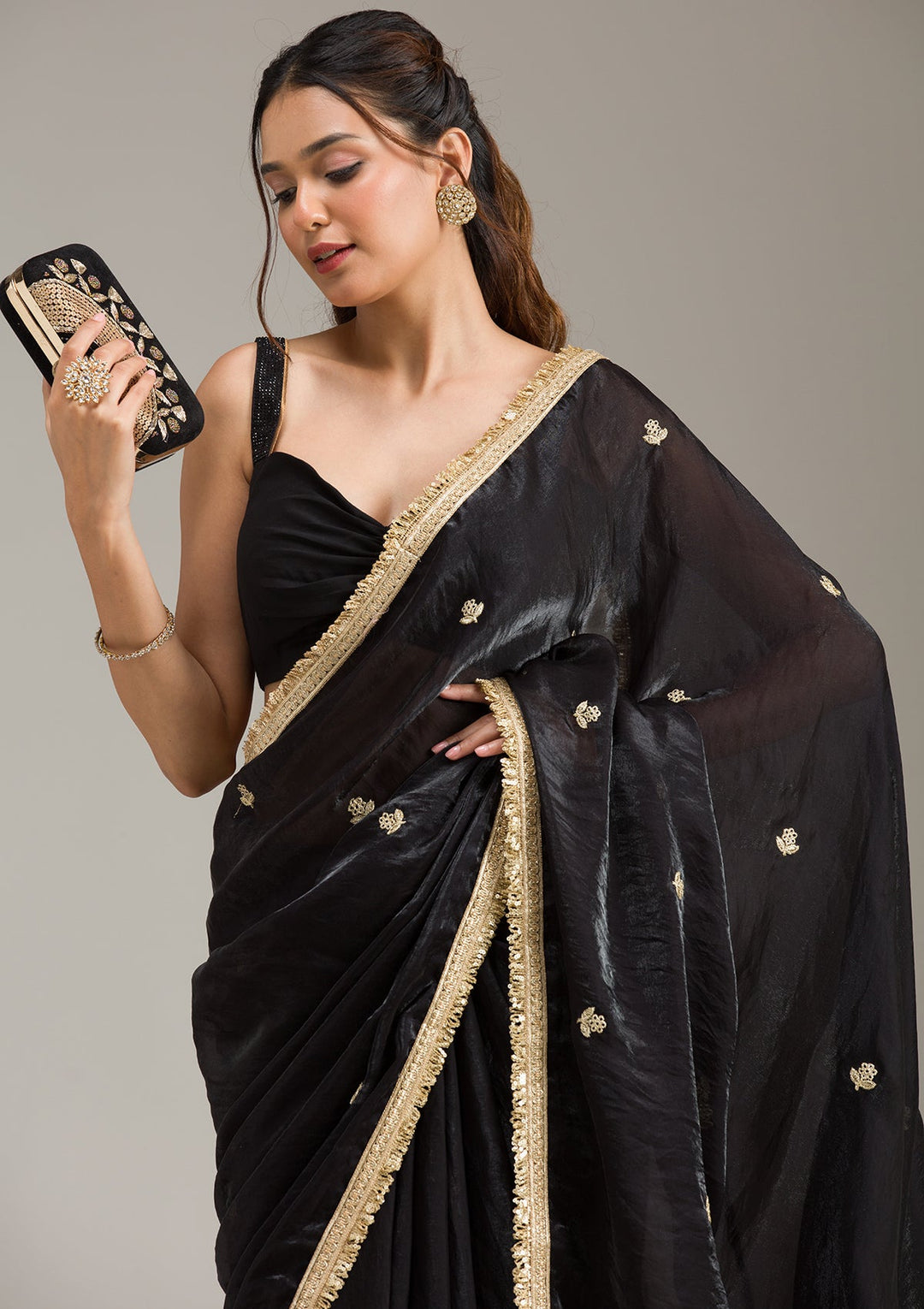 Sky Blue Zariwork (Gold) Tissue Readymade Salwar Suit-koskii