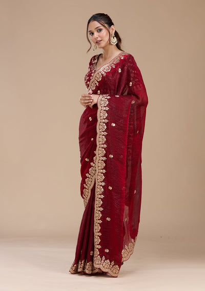 Maroon Gotapatti Tissue Saree-koskii