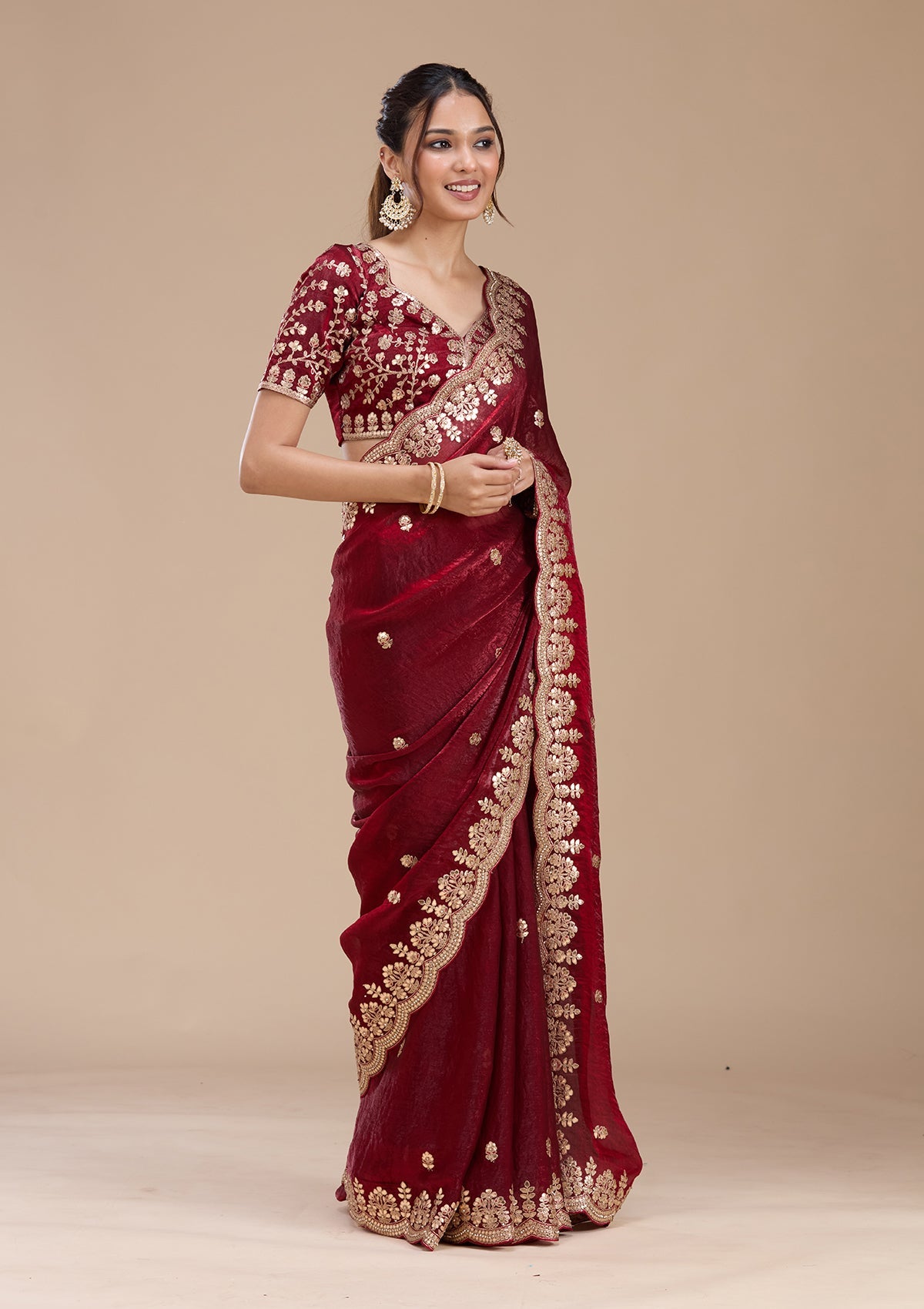 Maroon Gotapatti Tissue Saree-koskii