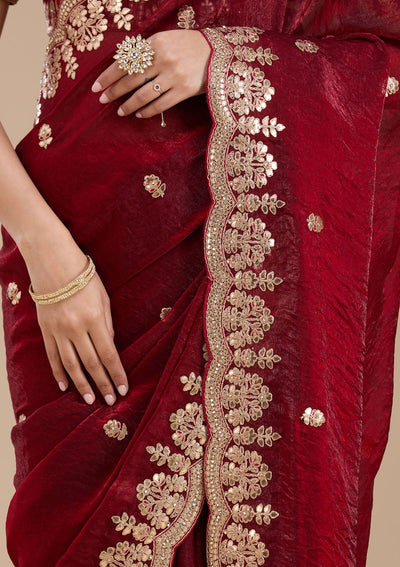 Maroon Gotapatti Tissue Saree-koskii