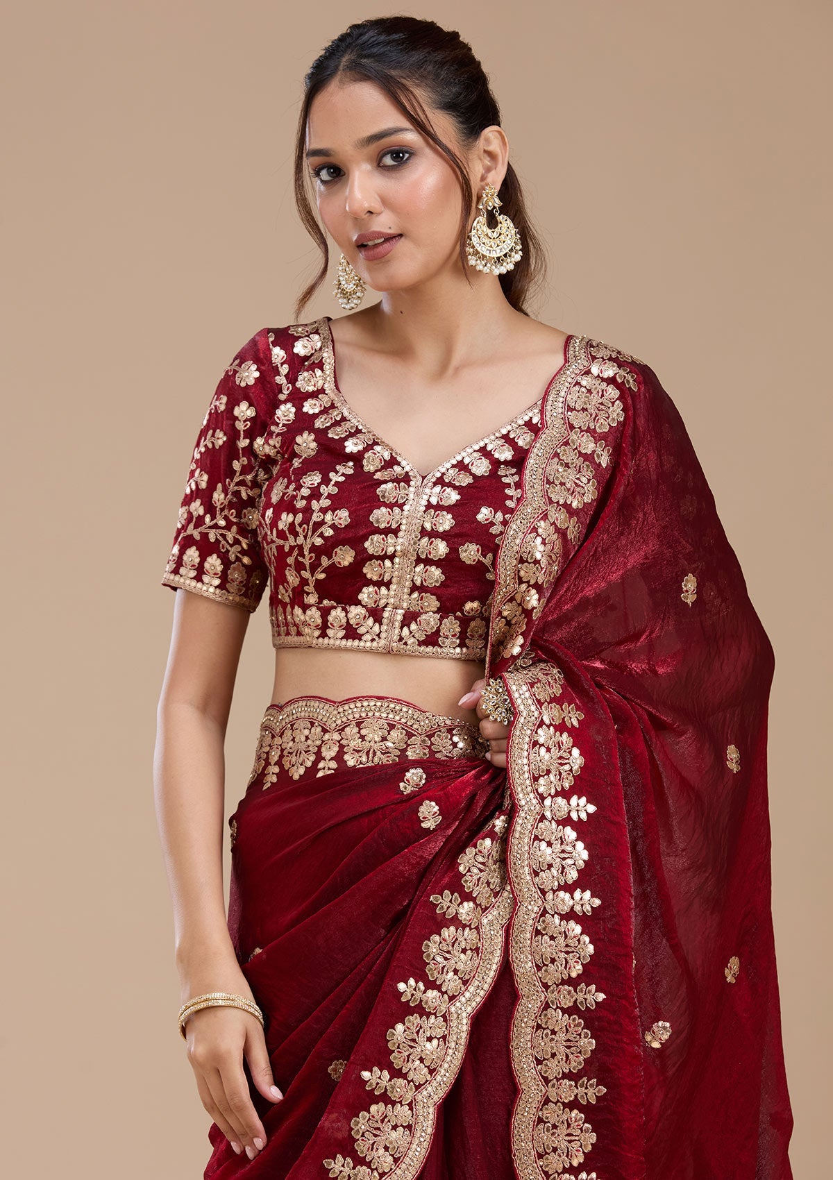 Maroon Gotapatti Tissue Saree-koskii