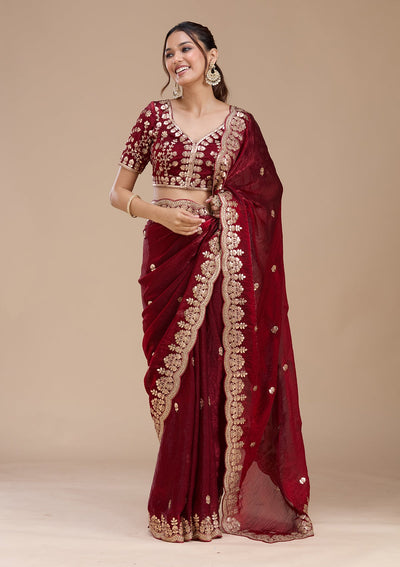 Maroon Gotapatti Tissue Saree-koskii