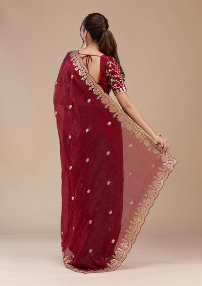 Maroon Gotapatti Tissue Saree-koskii