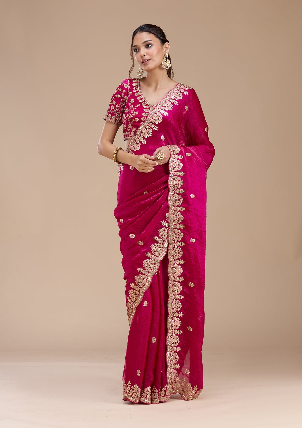 Rani Pink Gotapatti Tissue Saree-koskii