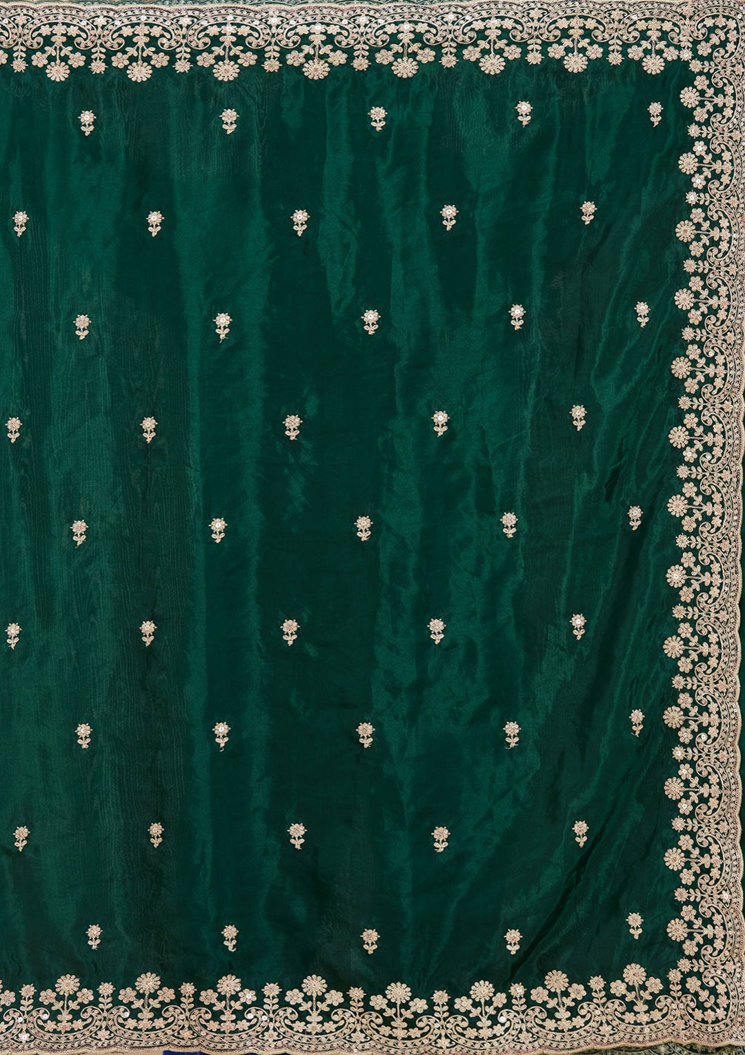 Bottle Green Cording Tissue Saree_koskii