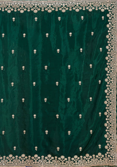 Bottle Green Cording Tissue Saree-koskii