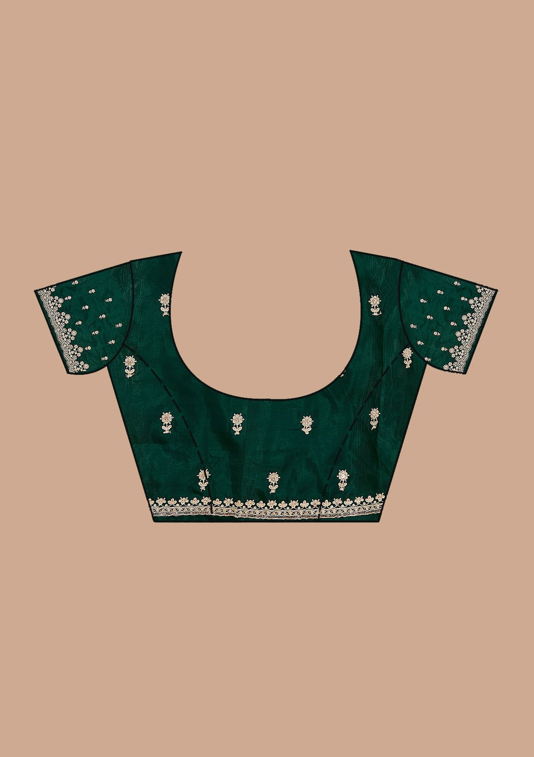 Bottle Green Cording Tissue Saree_koskii