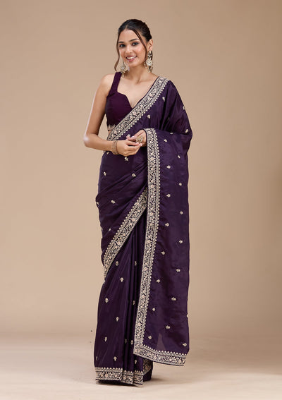 Purple Cording Satin Saree-koskii