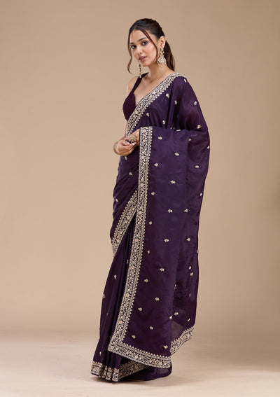 Purple Cording Satin Saree-koskii