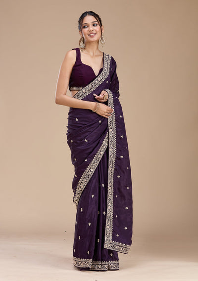 Purple Cording Satin Saree-koskii
