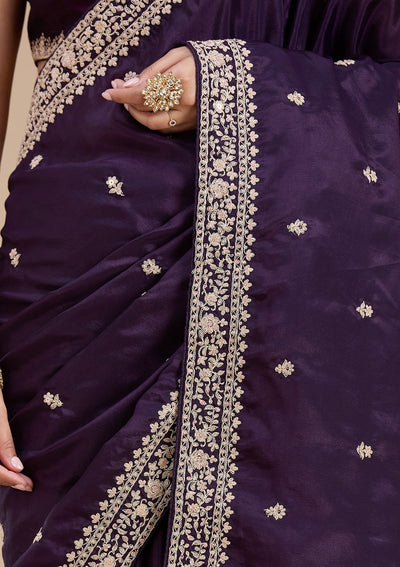 Purple Cording Satin Saree-koskii