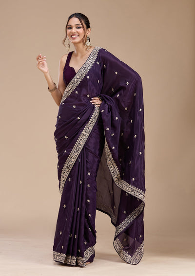 Purple Cording Satin Saree-koskii