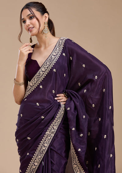 Purple Cording Satin Saree-koskii
