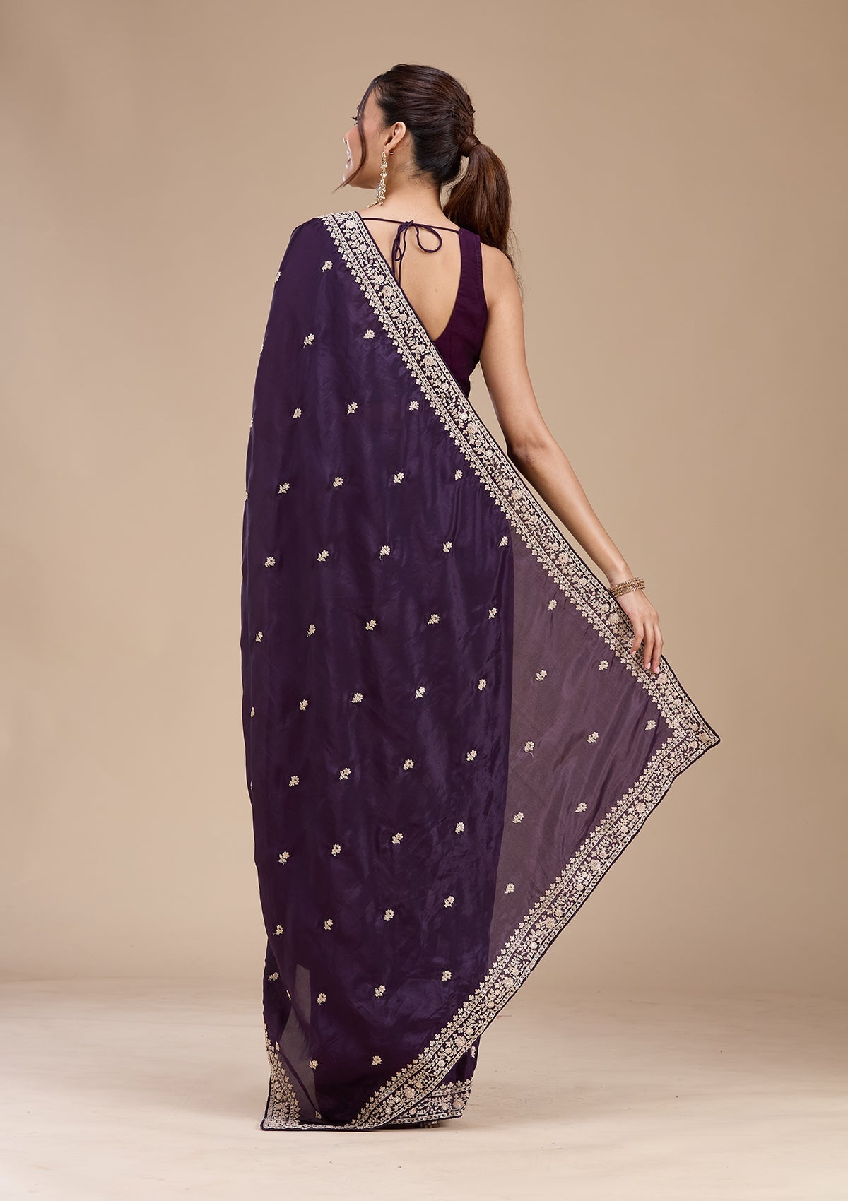 Purple Cording Satin Saree-koskii