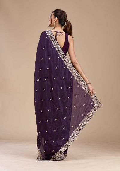 Purple Cording Satin Saree-koskii