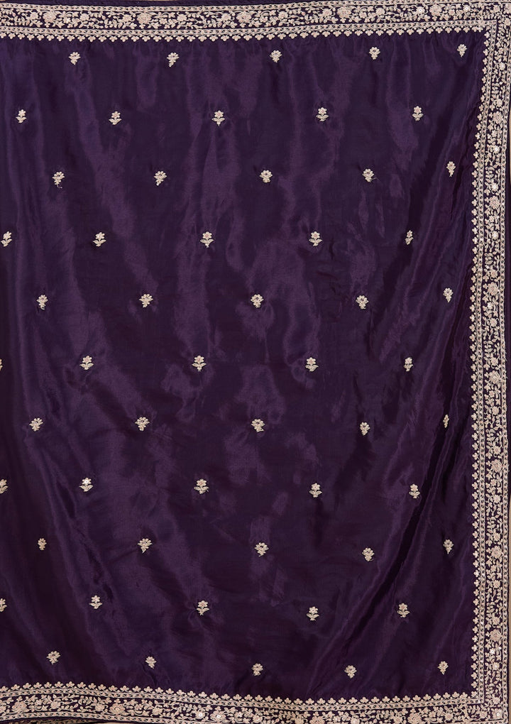 Purple Cording Satin Saree_koskii