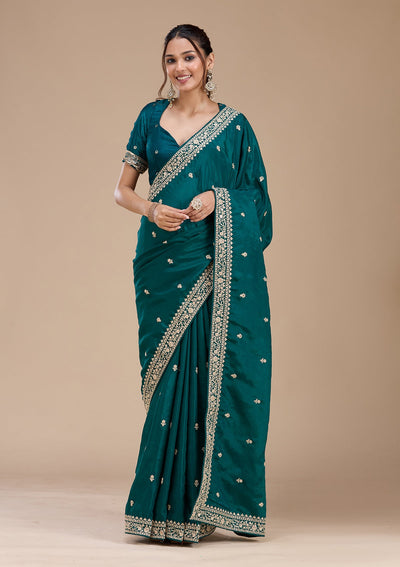 Rama Green Cording Satin Saree-koskii