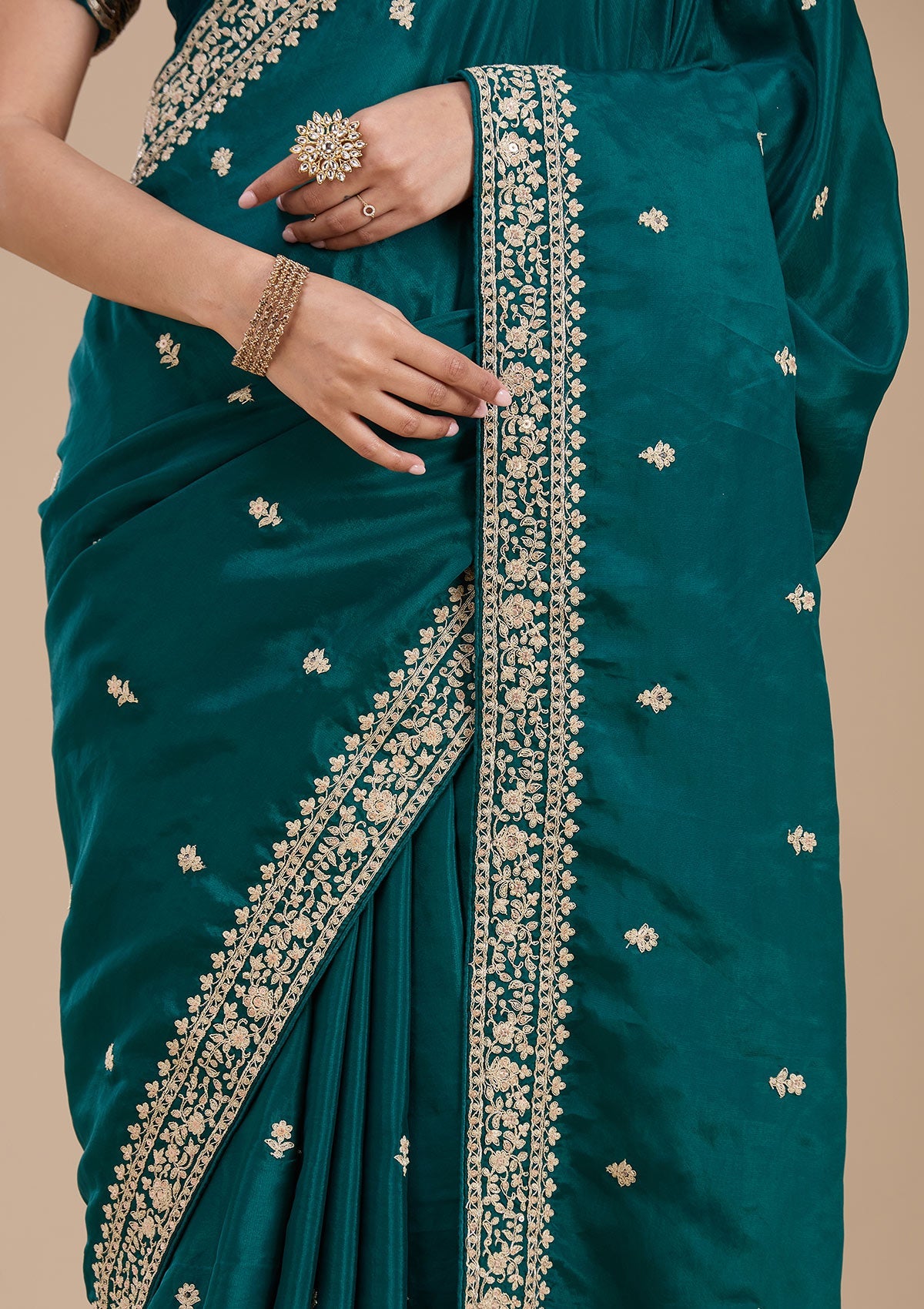 Rama Green Cording Satin Saree-koskii