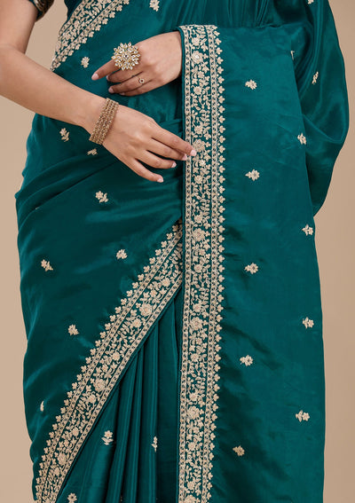 Rama Green Cording Satin Saree-koskii
