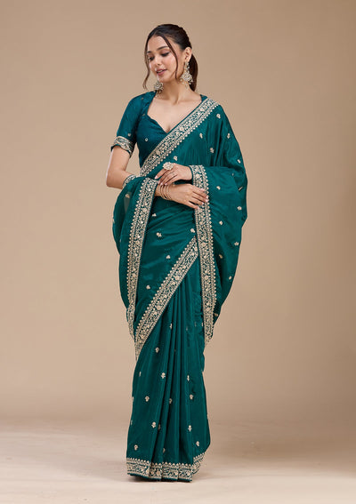 Rama Green Cording Satin Saree-koskii