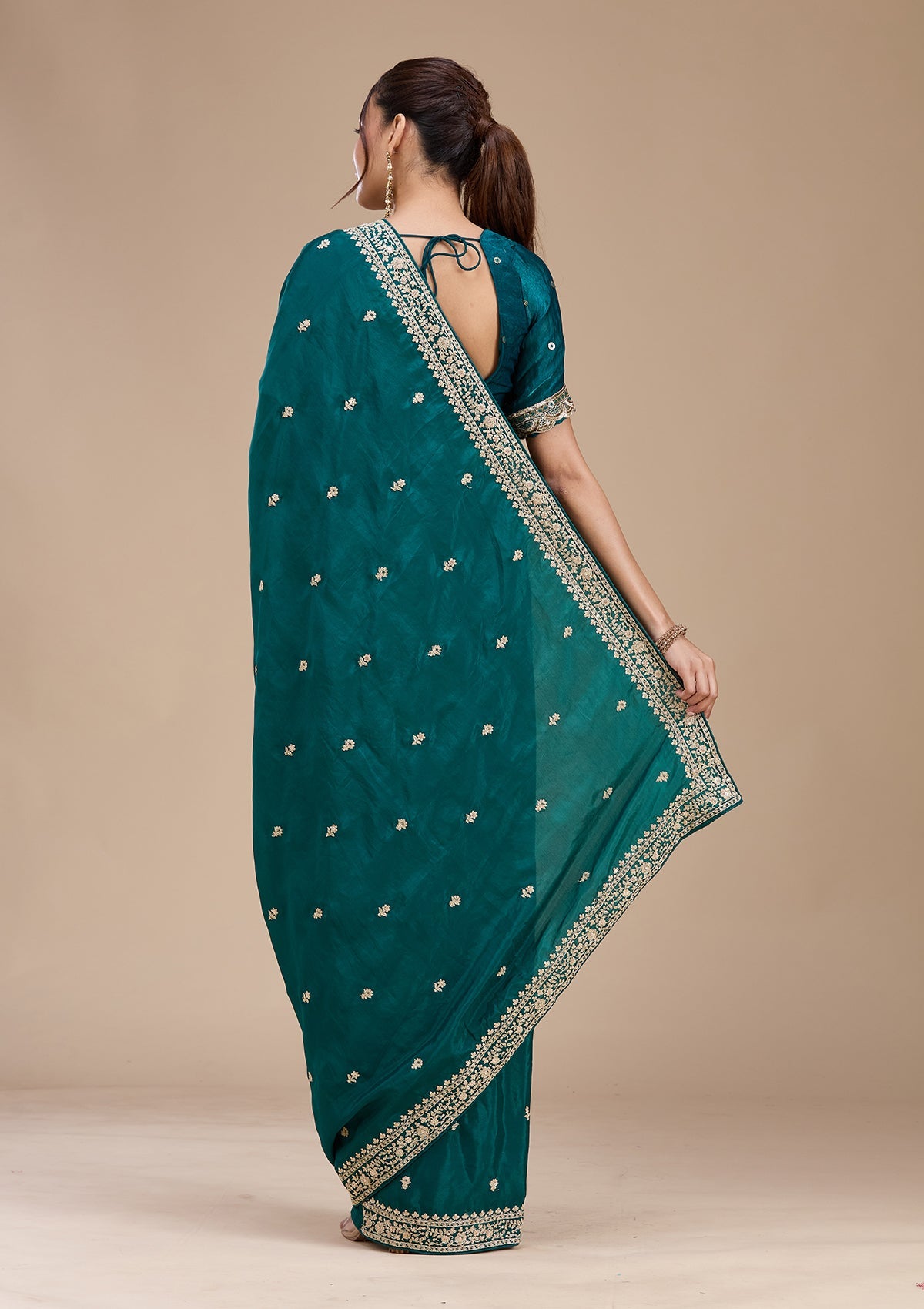 Rama Green Cording Satin Saree-koskii