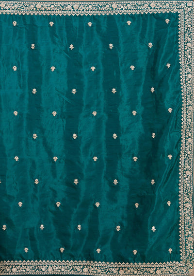 Rama Green Cording Satin Saree-koskii