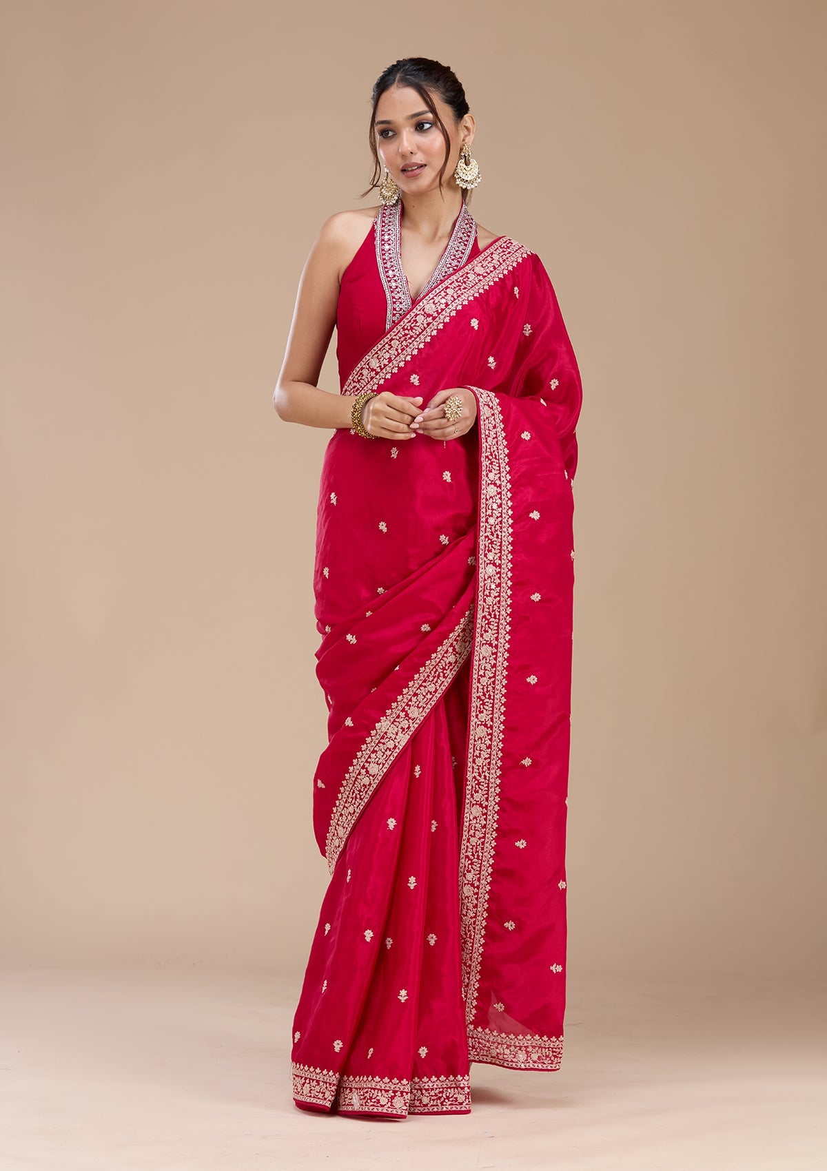 Rani Pink Cording Satin Saree-koskii