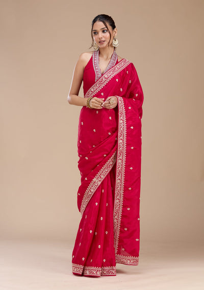 Rani Pink Cording Satin Saree-koskii