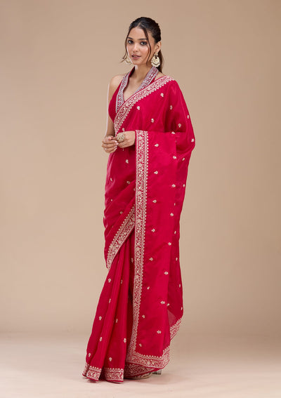 Rani Pink Cording Satin Saree-koskii