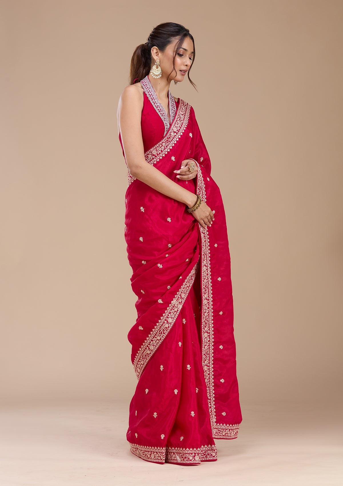 Rani Pink Cording Satin Saree-koskii