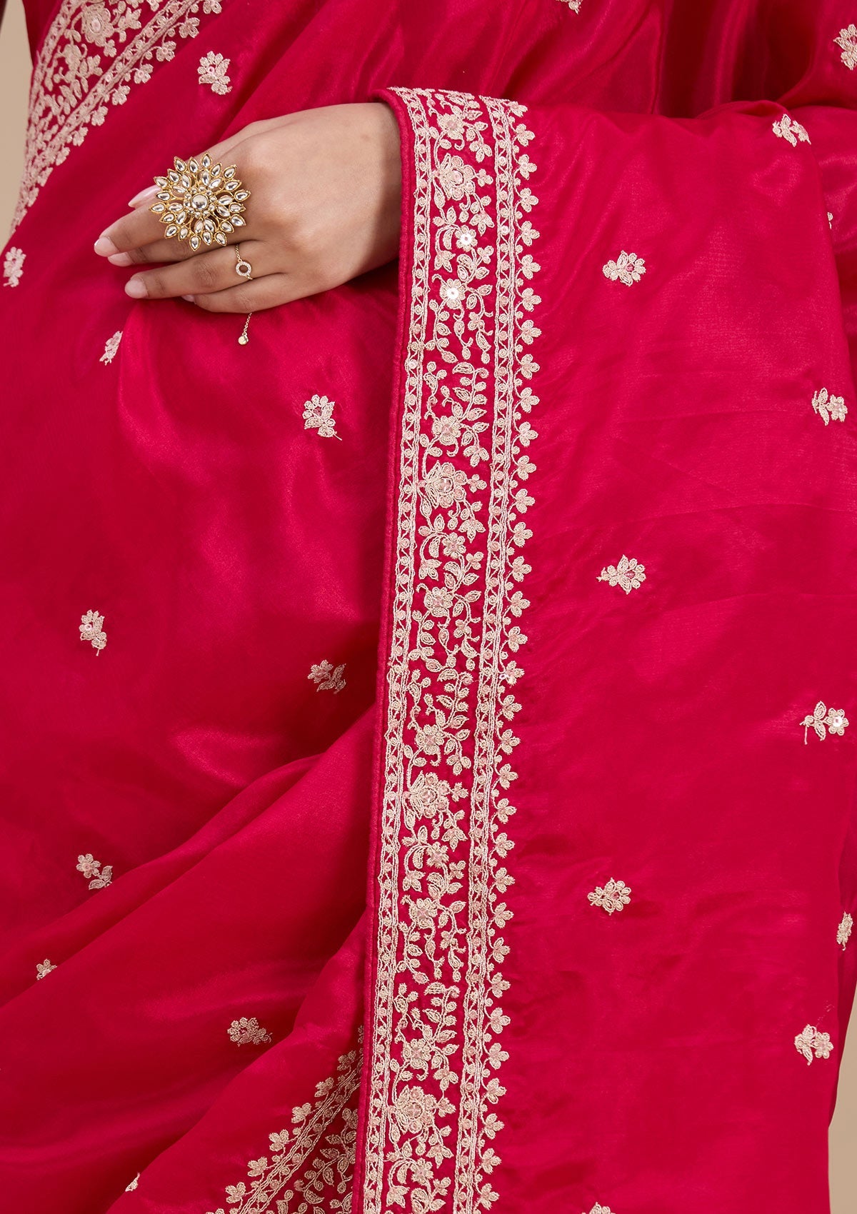 Rani Pink Cording Satin Saree-koskii