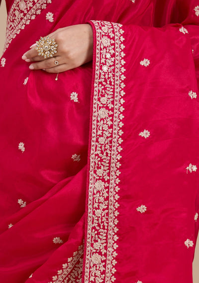 Rani Pink Cording Satin Saree-koskii