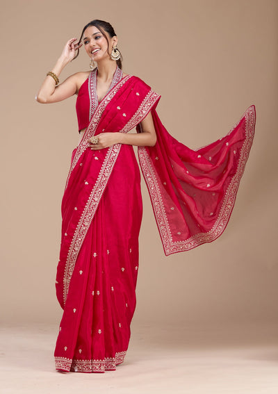 Rani Pink Cording Satin Saree-koskii