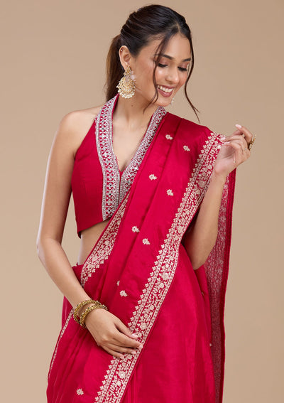 Rani Pink Cording Satin Saree-koskii