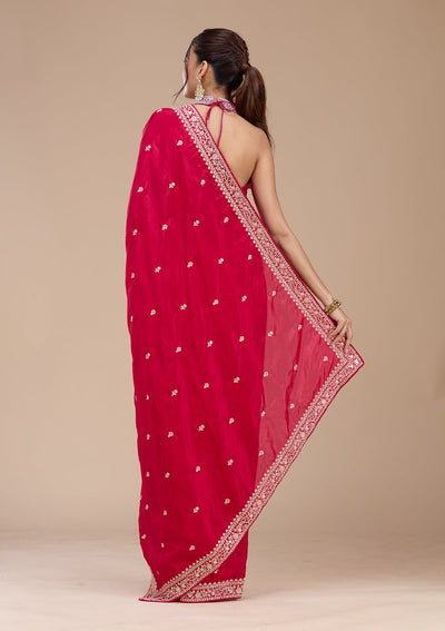 Rani Pink Cording Satin Saree-koskii