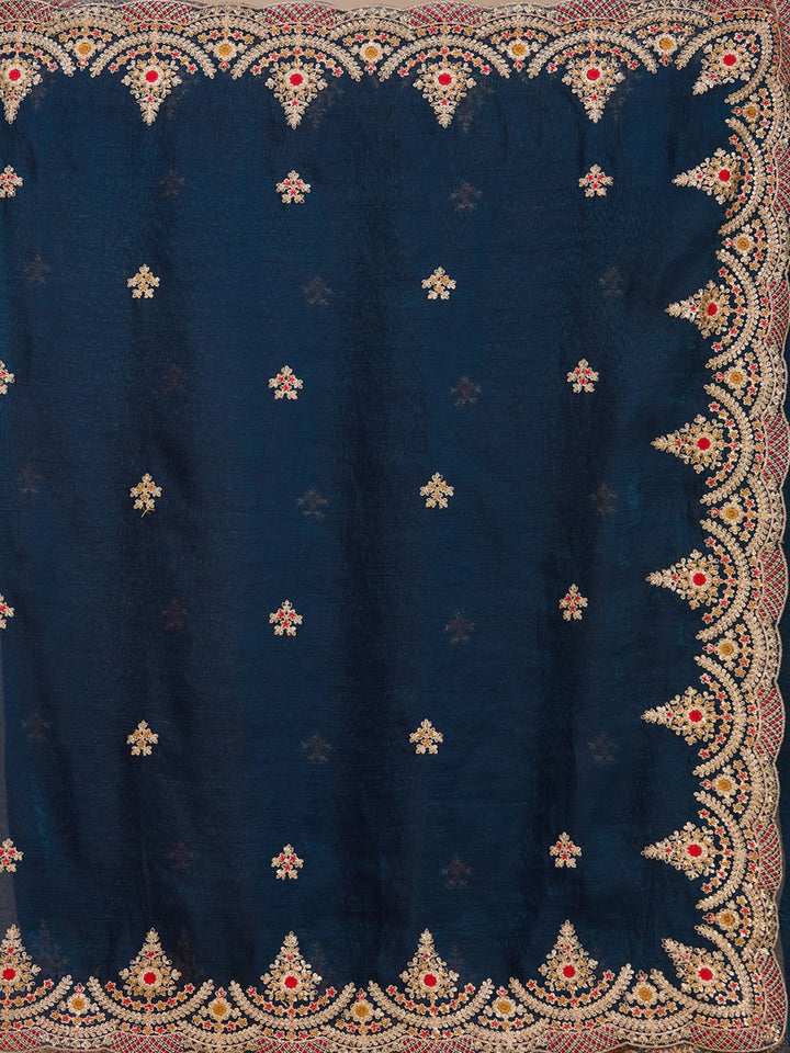 Peacock Blue Cording Georgette Saree_koskii