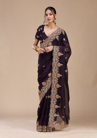 Purple Cording Georgette Saree-koskii