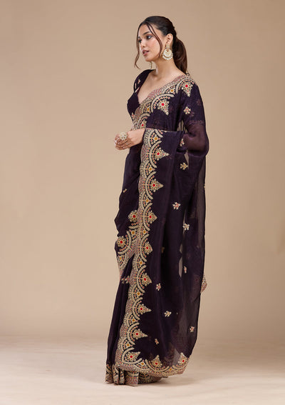 Purple Cording Georgette Saree-koskii