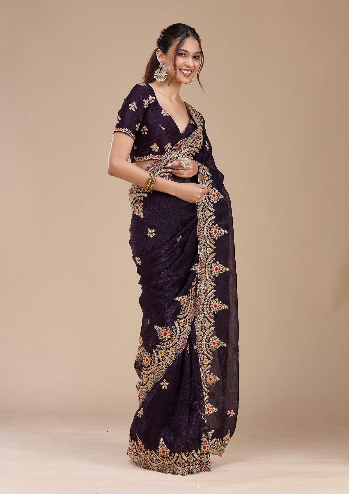 Purple Cording Georgette Saree-koskii