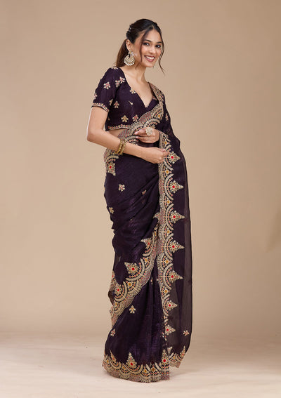 Purple Cording Georgette Saree-koskii