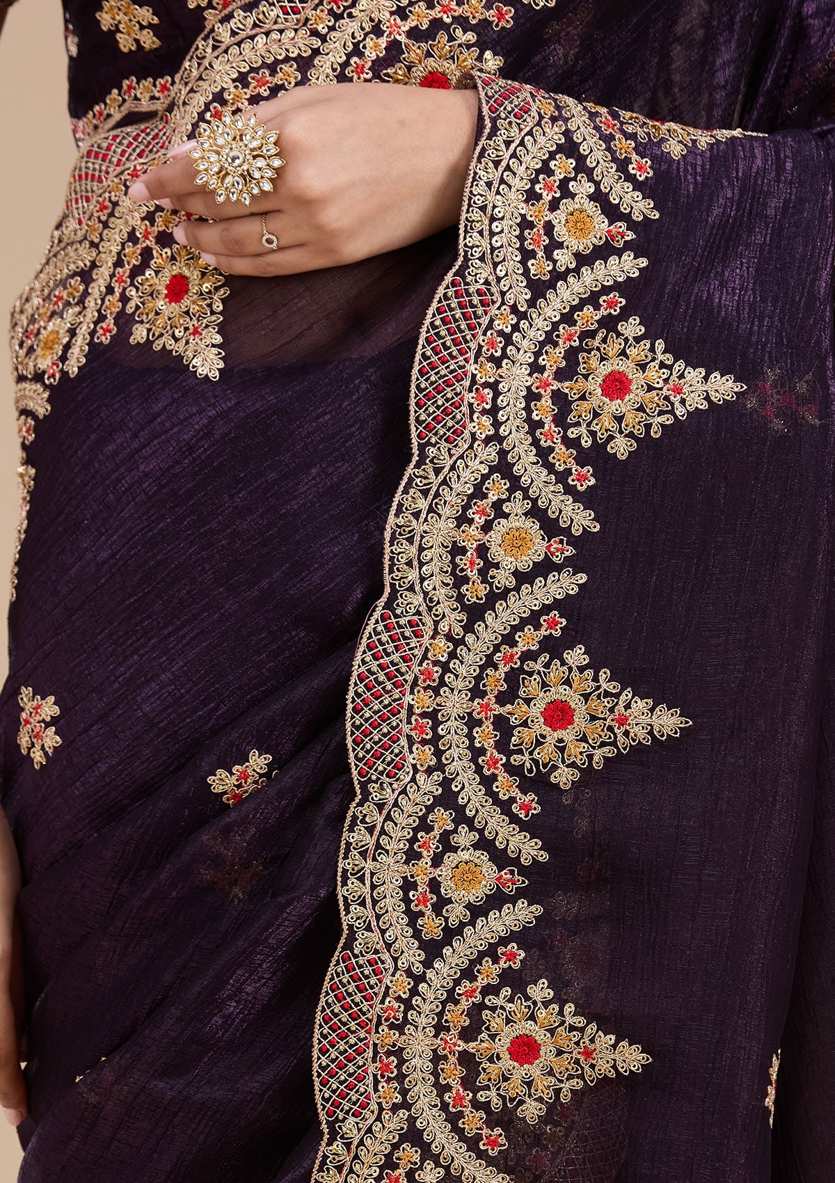 Purple Cording Georgette Saree-koskii