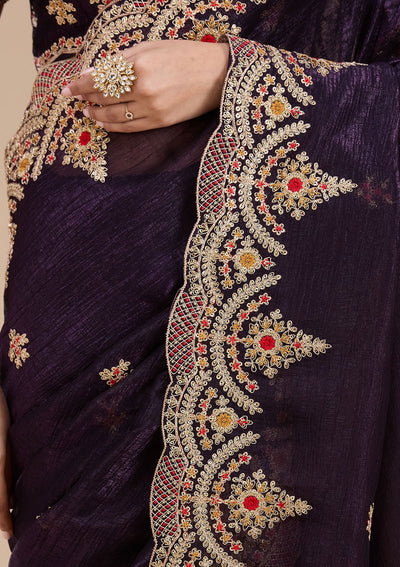 Purple Cording Georgette Saree-koskii