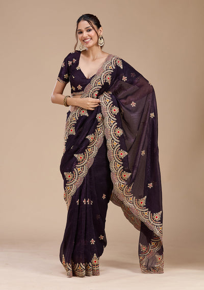 Purple Cording Georgette Saree-koskii