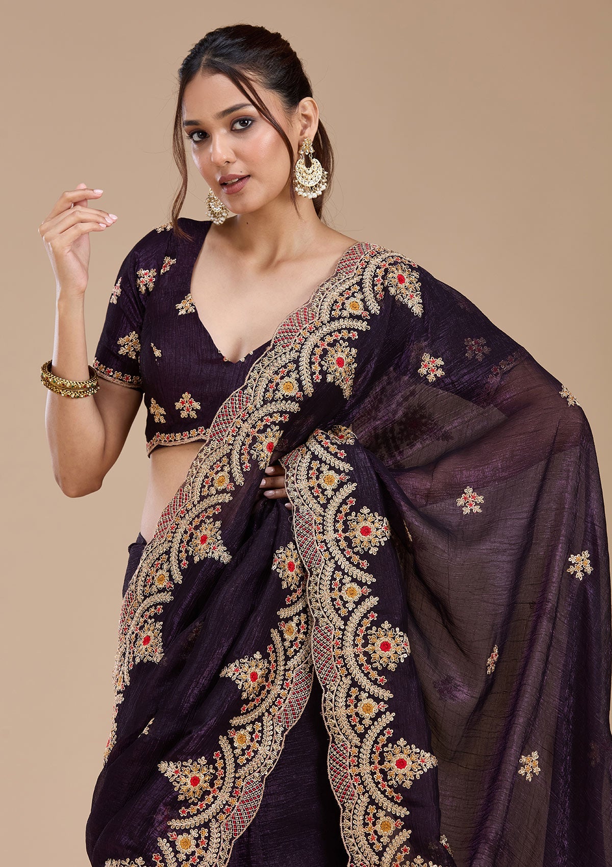 Purple Cording Georgette Saree-koskii