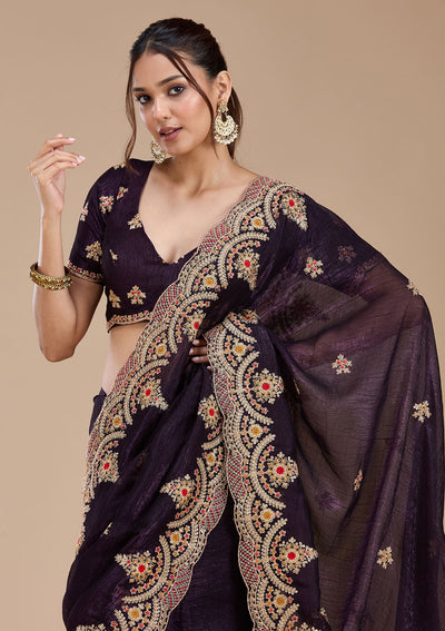 Purple Cording Georgette Saree-koskii